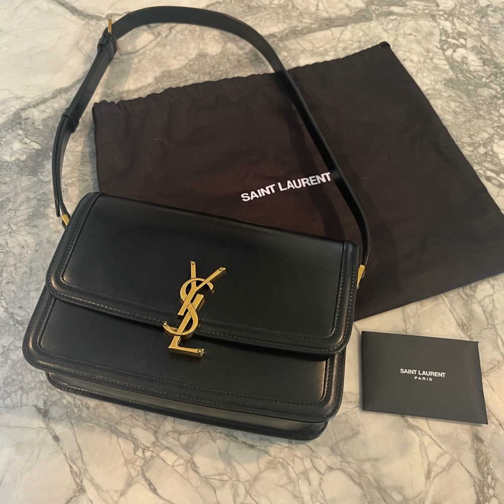 $3,390 YSL Saint Laurent Solferino Medium Satchel in Black Box Leather, Like-New